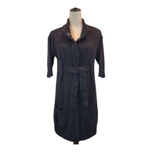 VINCE SZ M Wool Cashmere Alpaca Blend Long Cardigan Mock Neck Sweater in Black